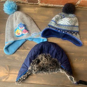 Toddler 3 Winter Hat Bundle Knit Beanie, Quilted Blue Trapper, Nickelodeon Baby
